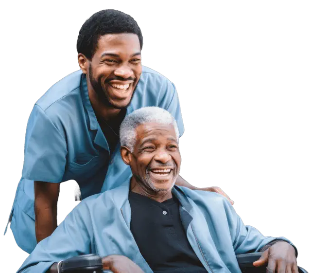 Happy male nurse assist the elder man